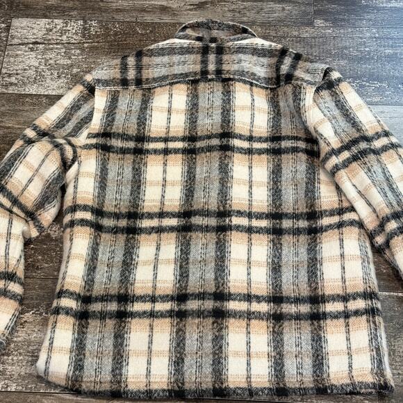 All Saints Cayuga Jacket Mens Medium Ecru Plaid Wool Blend Lined Shacket Button - Picture 14 of 16
